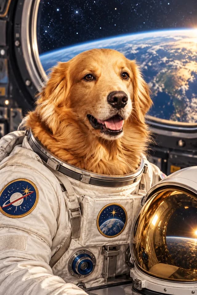 The same golden retriever as an astronaut