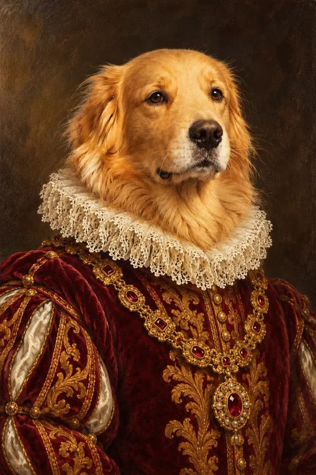 The same golden retriever as a Renaissance noble